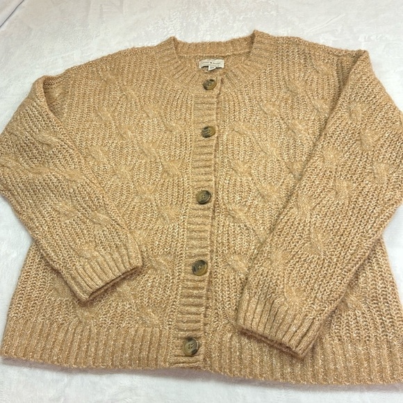 Lucky Brand Buttondown Crew Neck CableKnit Cardigan Sweater TwoToned Light M - Picture 4 of 10